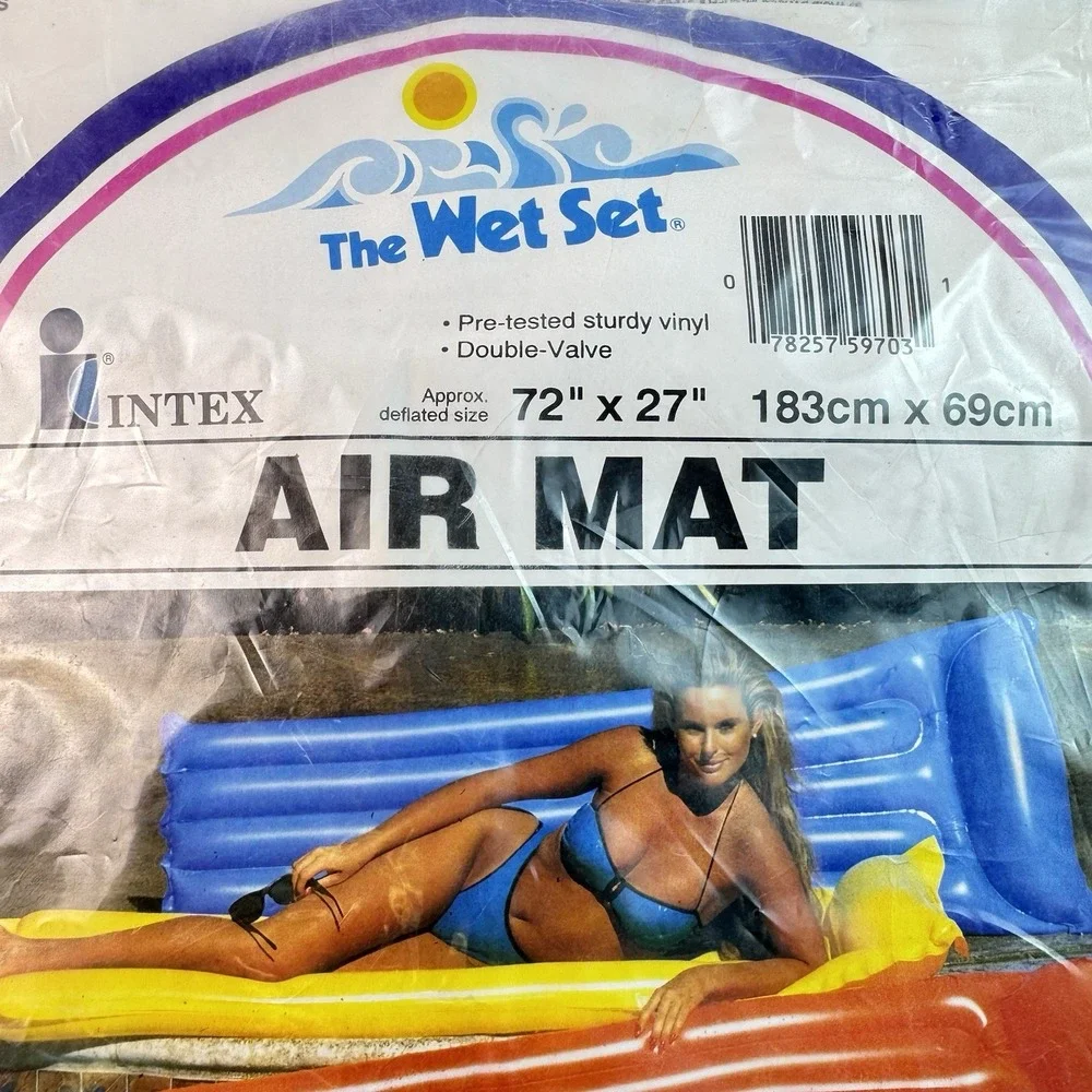 VTG Intex The Wet Set Inflatable Air Mat Pool Float Orange Raft 72x27 1992 59703